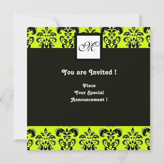 Invitation DAMAS MONOGRAMME, vert jaune (Dos)