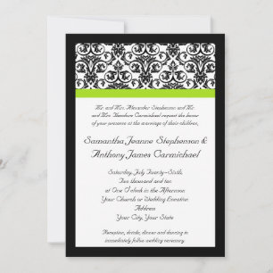 Invitation Damas noir/blanc avec bande d'accents vert de la C