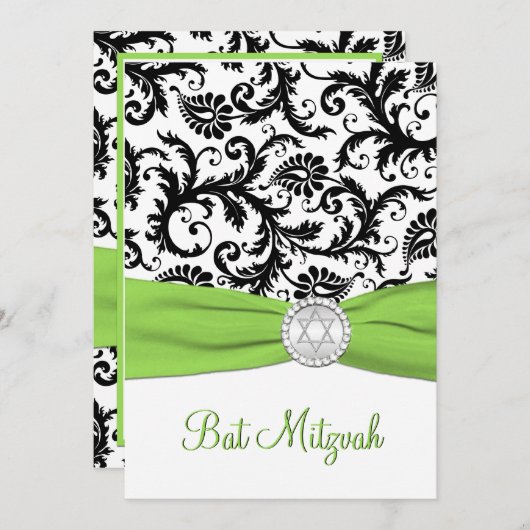 Invitation Damas noir, blanc avec citron vert IMPRIMÉ (Devant / Derrière)