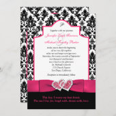 Invitation Damas noir blanc, Coeurs de Parties scintillant ro (Devant / Derrière)