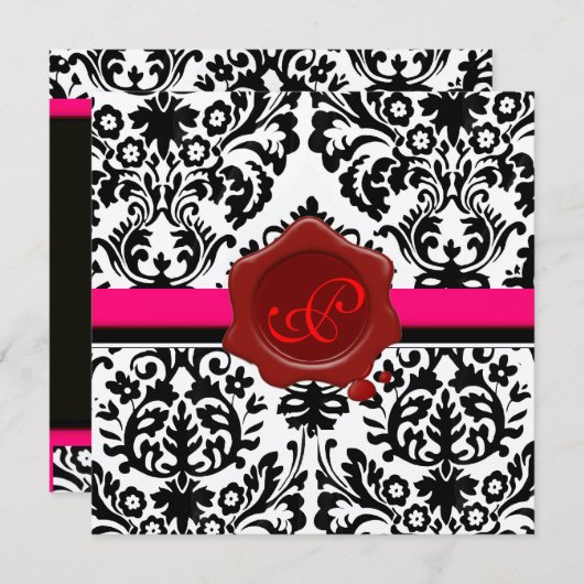 INVITATION DAMAS NOIR & BLANC, MONOGRAMME À CACHETER À LA CIR (Devant / Derrière)