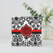 INVITATION DAMAS NOIR & BLANC, MONOGRAMME AVEC SCEAU DE CIRE  (Debout devant)