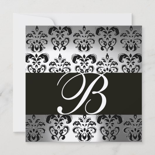 Invitation DAMAS NOIR & BLANC MONOGRAMME champagne pierre de  (Devant)