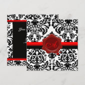 INVITATION DAMAS NOIR & BLANC, MONOGRAMME DE CIRE ROUGE (Devant / Derrière)