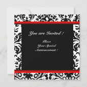 INVITATION DAMAS NOIR & BLANC, MONOGRAMME DE CIRE ROUGE (Dos)