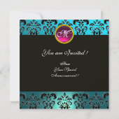 Invitation DAMAS NOIR BLEU MONOGRAMME, améthyste rose turquoi (Dos)
