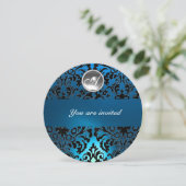 INVITATION DAMAS NOIR & BLEU PIERRE GEM MONOGRAMME (Debout devant)