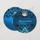 INVITATION DAMAS NOIR & BLEU PIERRE GEM MONOGRAMME (Devant / Derrière)
