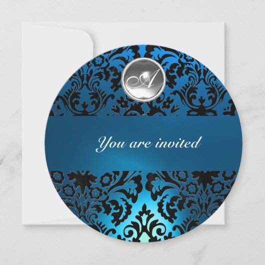 INVITATION DAMAS NOIR & BLEU PIERRE GEM MONOGRAMME (Devant)