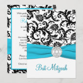 Invitation Damas noir et blanc avec Aqua IMPRIMÉ RIBBON (Devant / Derrière)