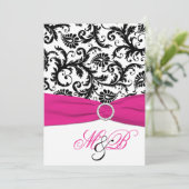 Invitation Damas noir et blanc avec le ruban Fuchsia Faux (Debout devant)