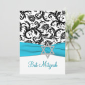 Invitation Damas noir et blanc avec ruban Aqua FAUX (Debout devant)