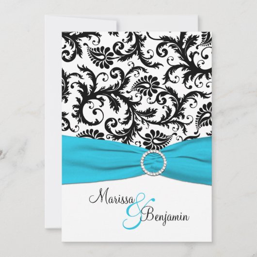 Invitation Damas noir et blanc avec ruban bleu Faux (Devant)