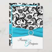 Invitation Damas noir et blanc avec ruban bleu Faux (Devant / Derrière)
