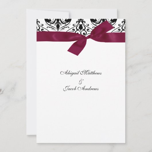 Invitation Damas Noir Et Blanc Avec Ruban Bourgogne (Dos)