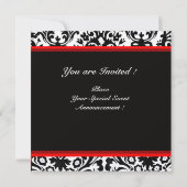 INVITATION DAMAS NOIR ET BLANC, MONOGRAMME DE CIRE ROUGE OR (Dos)