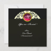 Invitation DAMAS NOIR ET BLANC MONOGRAMME,rouge rubis,argent (Dos)