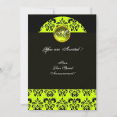 Invitation DAMAS NOIR ET JAUNE MONOGRAMME, topaze verte (Dos)
