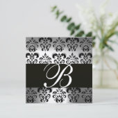 Invitation DAMAS NOIR & OR MONOGRAMME pierre de lune (Debout devant)