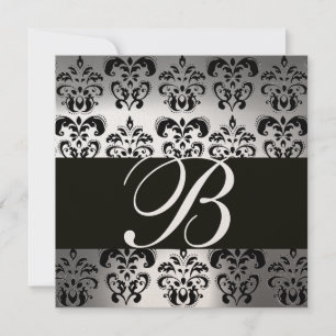 Invitation DAMAS NOIR & OR MONOGRAMME pierre de lune