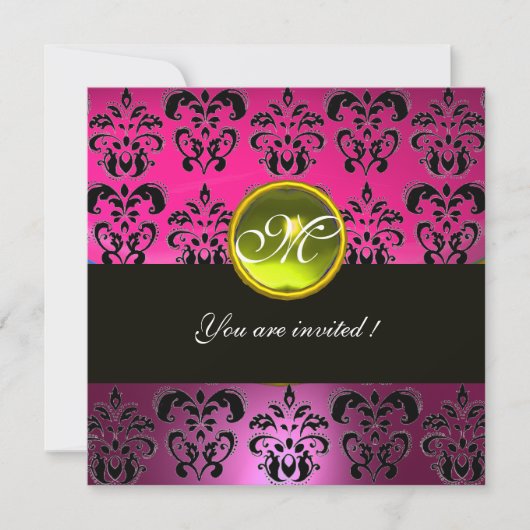 Invitation DAMAS NOIR ROSE MONOGRAMME, topaze jaune (Devant)