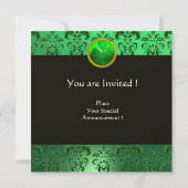 INVITATION DAMAS NOIR VERT, MONOGRAMME TRÈFLE (Dos)