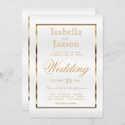 Invitation Damas or et blanc - Mariage (Devant / Derrière)