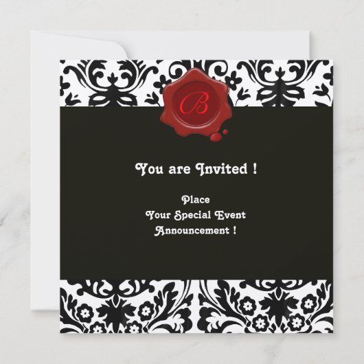 INVITATION DAMAS OR ET NOIR AVEC SCEAU DE CIRE ROUGE MONOGRAM (Dos)