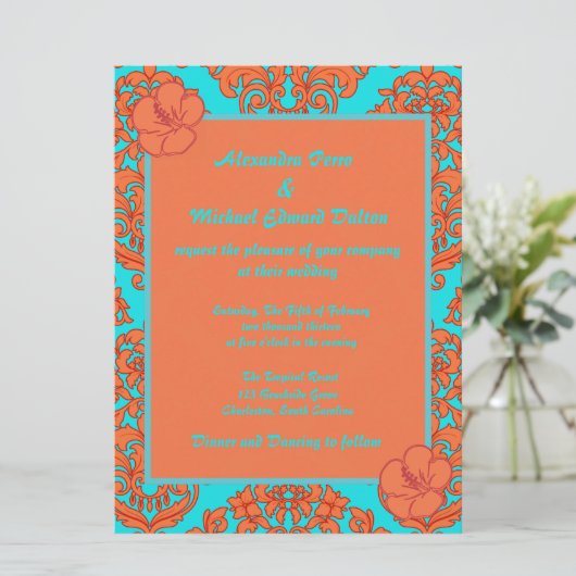 Invitation Damas orange et turquoise (Debout devant)