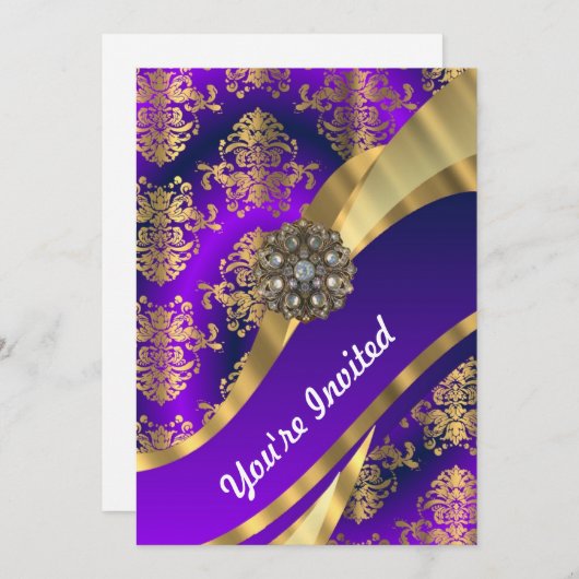 Invitation Damas pourpre et or (Devant / Derrière)
