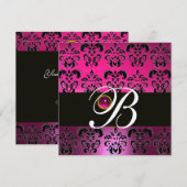 Invitation DAMAS POURPRE NOIR MONOGRAMME Améthyste Fuchsia (Devant / Derrière)
