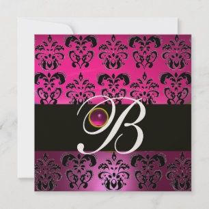 Invitation DAMAS POURPRE NOIR MONOGRAMME Améthyste Fuchsia