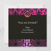 INVITATION DAMAS POURPRE NOIR MONOGRAMME AMETHYSTE FUCHSIA (Dos)