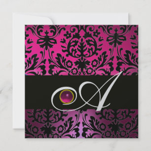 INVITATION DAMAS POURPRE NOIR MONOGRAMME AMETHYSTE FUCHSIA