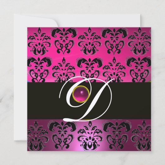 Invitation DAMAS POURPRE NOIR MONOGRAMME Améthyste Fuchsia (Devant)