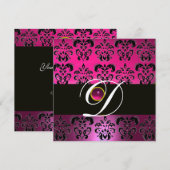 Invitation DAMAS POURPRE NOIR MONOGRAMME Améthyste Fuchsia (Devant / Derrière)
