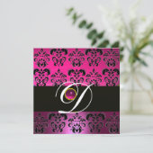 Invitation DAMAS POURPRE NOIR MONOGRAMME Améthyste Fuchsia (Debout devant)