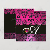 Invitation DAMAS POURPRE NOIR MONOGRAMME Améthyste Fuchsia (Devant / Derrière)