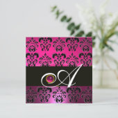 Invitation DAMAS POURPRE NOIR MONOGRAMME Améthyste Fuchsia (Debout devant)