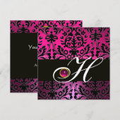 Invitation DAMAS POURPRE NOIR MONOGRAMME Améthyste Fuchsia (Devant / Derrière)