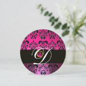 Invitation DAMAS POURPRE NOIR MONOGRAMME Améthyste Fuchsia (Debout devant)