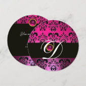 Invitation DAMAS POURPRE NOIR MONOGRAMME Améthyste Fuchsia (Devant / Derrière)