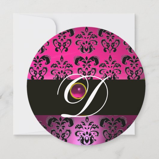 Invitation DAMAS POURPRE NOIR MONOGRAMME Améthyste Fuchsia (Devant)
