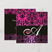 Invitation DAMAS POURPRE NOIR MONOGRAMME Améthyste Fuchsia (Devant / Derrière)