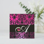 Invitation DAMAS POURPRE NOIR MONOGRAMME Améthyste Fuchsia (Debout devant)