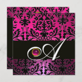 Invitation DAMAS POURPRE ROSE FONCÉ MONOGRAMME Améthyste Fuch (Devant / Derrière)