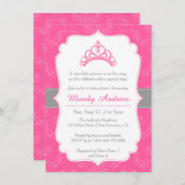 Invitation Damas roses, princesse couronne, Baby shower fille (Devant / Derrière)
