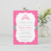 Invitation Damas roses, princesse couronne, Baby shower fille (Debout devant)