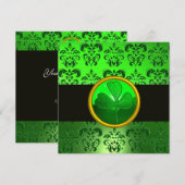 Invitation DAMAS VERT AVEC TRÈFLE À TROIS FEUILLES, noir (Devant / Derrière)