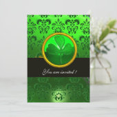 Invitation DAMAS VERT AVEC TRÈFLE À TROIS FEUILLES, noir (Debout devant)
